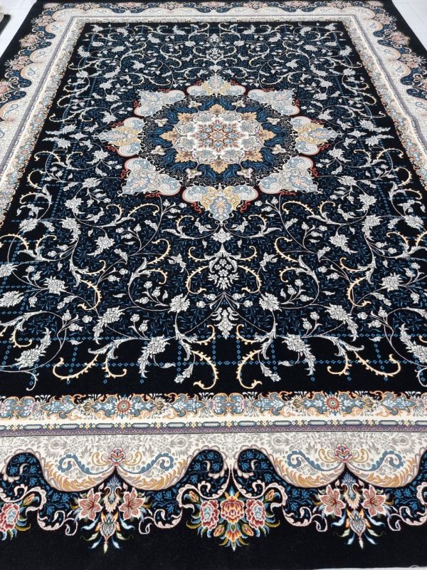 فرش ماشینی زمینه سرمه ای برند مسجدی